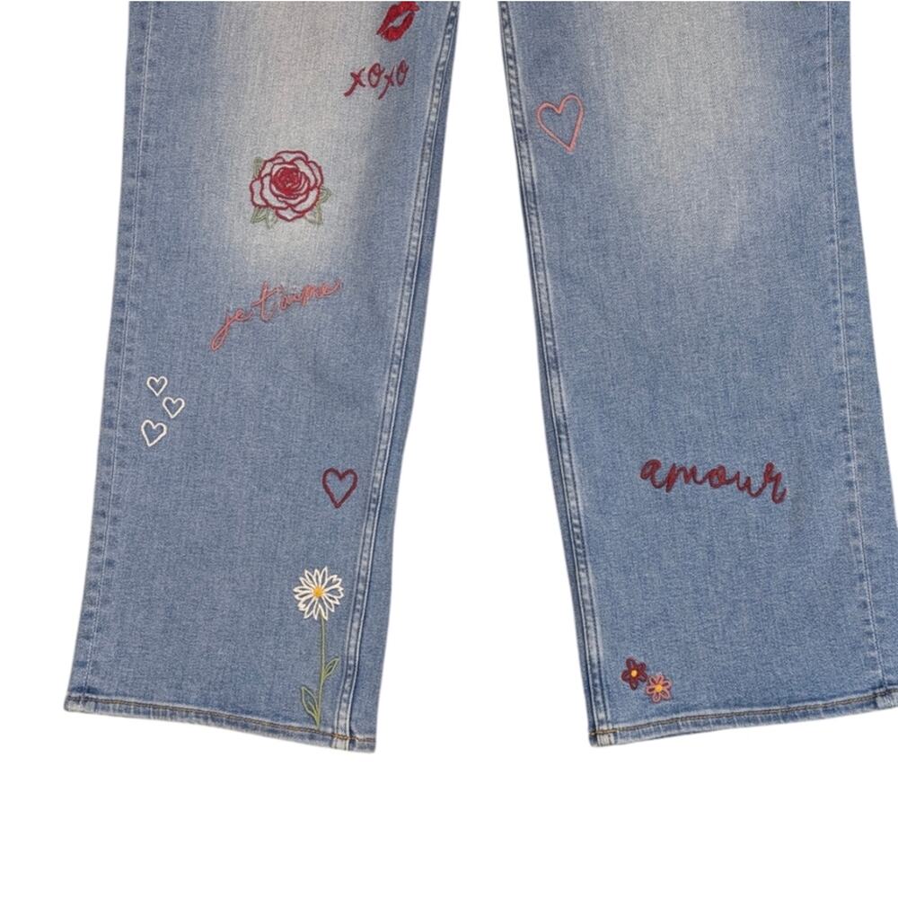 Driftwood Jordie Straight Leg Love Notes Embroidered Jeans Boho Size 16 J1816 - Picture 8 of 11